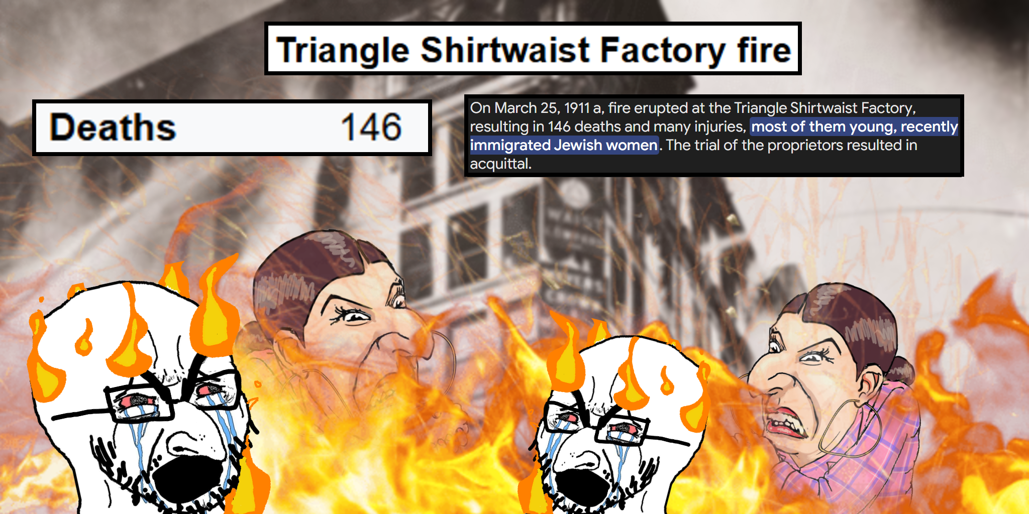 happy merchant, cryboy soyjak, angry, anita sarkeesian, bloodshot eyes, bushy eyebrows, clothes, crying, death, ear