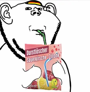 impish soyak ears, drinking, drinking straw, durstlöscher juice, germany, i forgor, low effort, straw, text, germany