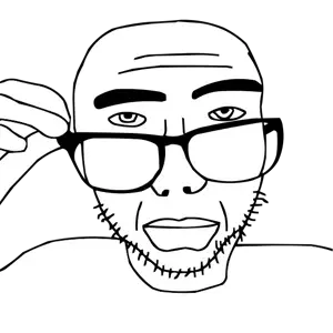 sobot, closed mouth, glasses, hands, holding object, soyjak, stubble, transparent background, vectorized