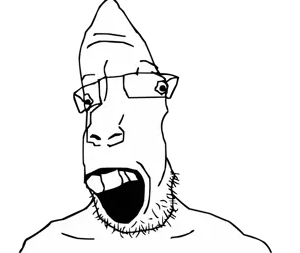 parrotjak, glasses, open mouth, soyjak, stubble, teeth, transparent background, vectorized