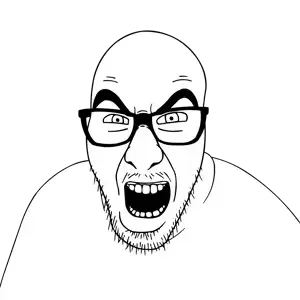 slitherjak, angry, bald, glasses, looking at you, mustache, open mouth, soyjak, stubble, transparent background