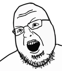 shotjak, black eyes, eyebrows, forehead lines, glasses, monochrome, nose, nostrils, open mouth, soyjak