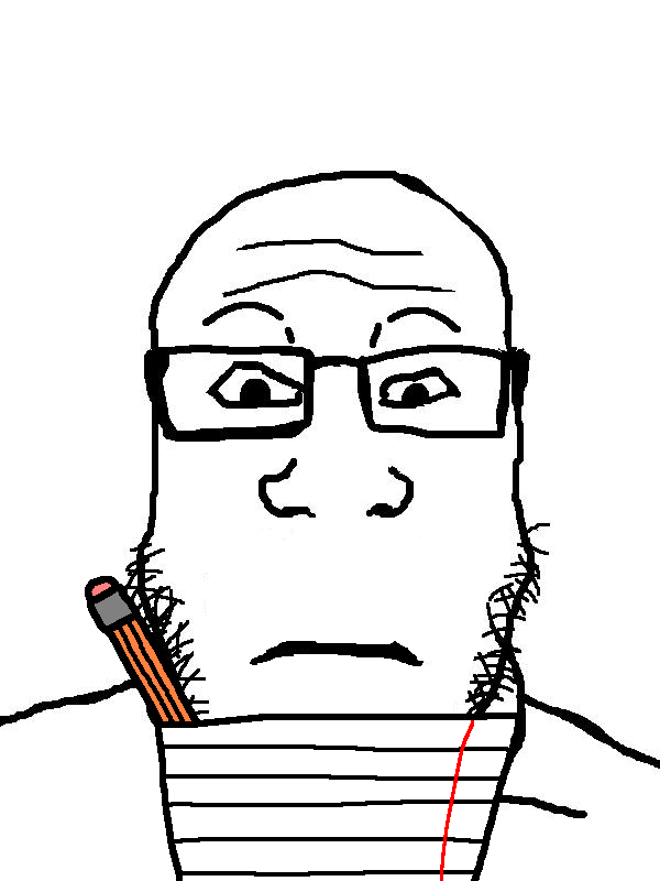 markiplier soyjak, neutralplier, animated, bald, black eyes, closed mouth, forehead lines, front view, glasses, handwriting