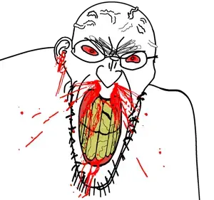 angry soyjak, feraljak, feralrage, very angry soyjak, ragejaks, angry, blood, bloodshot eyes, clenched teeth, cracked teeth