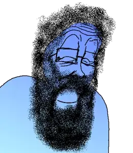 unpaintbucketable nigger, beard, blue skin, calm, closed eyes, closed mouth, glasses, hair, smile, soyjak