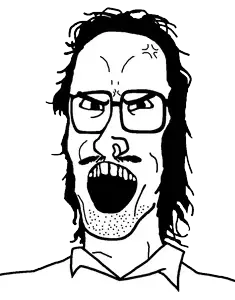 mulletjak, angry, collar, collared shirt, gape, glasses, hair, long hair, mullet, mustache