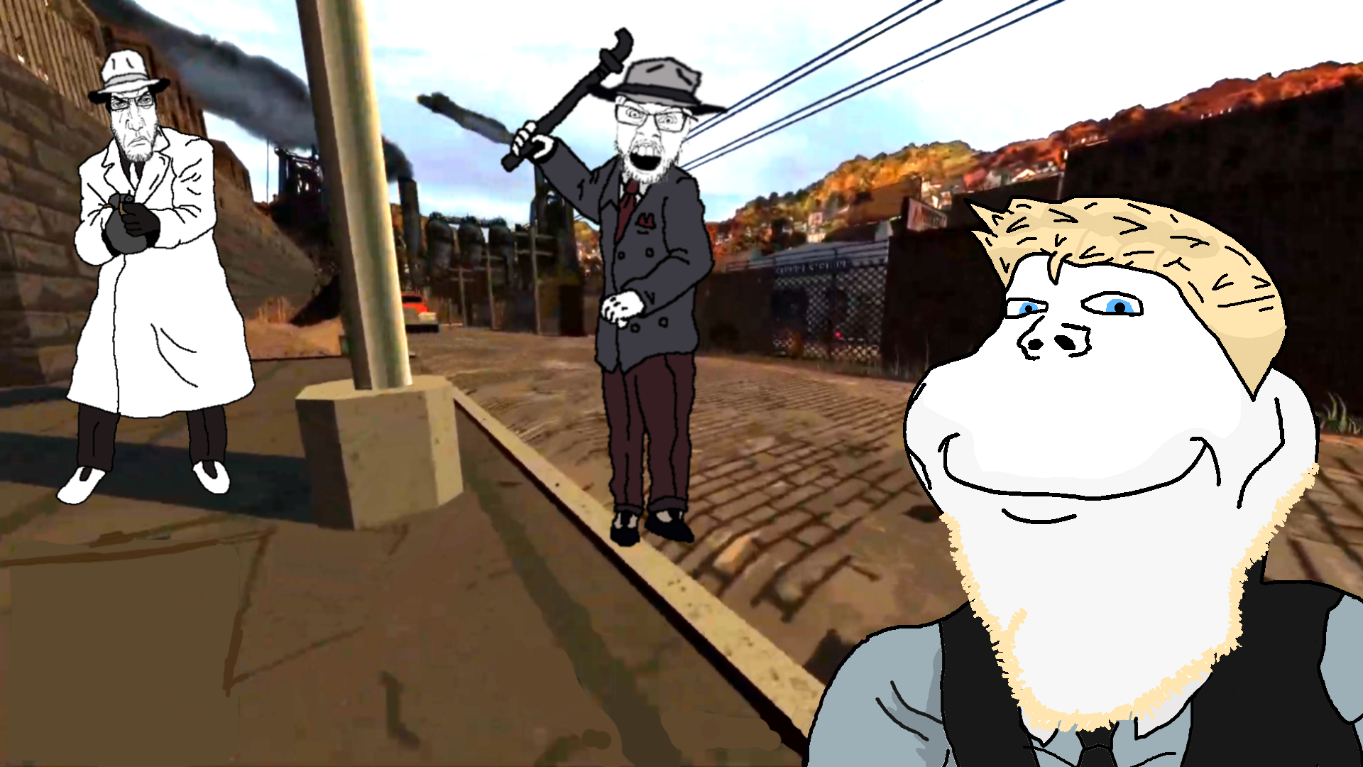 feraljak, gapejak, impish soyak ears, markiplier soyjak, henraryan, henry, aryan, punisher face, 1950, 50s