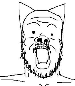 a24 slowburn soyjak, unfunnycreature, cat ears, ear, ears, no glasses, open mouth, soyjak, stubble, unfunny creature