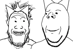 gapejak, markiplier soyjak, wholesome soyjak, are you soying what im soying, unfunnycreature, cat ears, ear, ears, hair, looking at each other