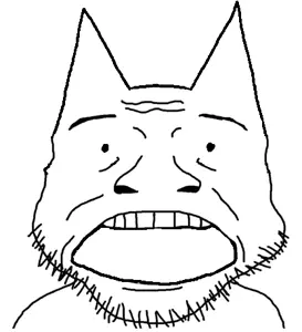 coinjak, unfunnycreature, cat ears, ear, ears, no glasses, open mouth, soyjak, stubble, unfunny creature