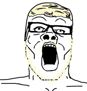 a24 slowburn soyjak, aryan, aryan soyjaks, a10 eyes, blonde hair, blue eyes, glasses, hair, open mouth, soyjak