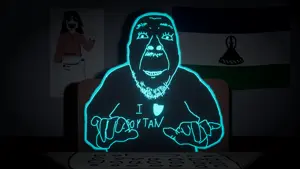 soytan, bernd, black skin, blue eyes, blue glow, chair, keyboard, typing, lesotho, b b ghast