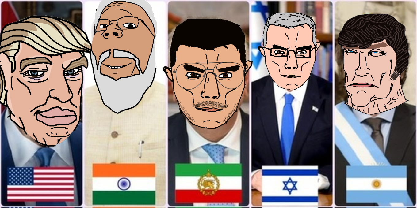 donald trump, chudjak, gapejak, chudjak front, muscular chud, perceptive chud, wholesome soyjak, argentina, beard, benjamin netanyahu
