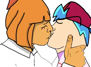 boyfriend (friday night funkin'), mymy schoppenboer, fisheyejak, flartson, flarteyejak, blue hair, bowtie, cap, cartoon, closed mouth