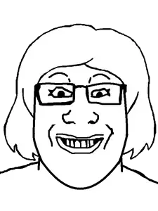 markiplier soyjak, female markiplier, foidjaks, female, glasses, hair, smile, teeth, transparent background