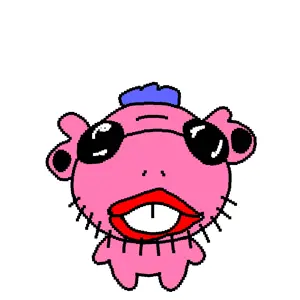 noelle holiday, uglyfuckingthing, big lips, blue hair, buck teeth, closed mouth, ear, glasses, hair, lips
