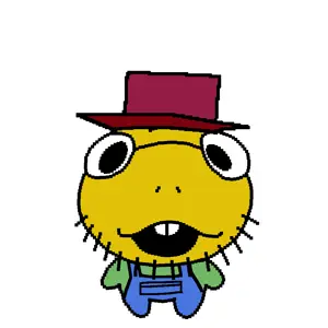 noelle holiday, uglyfuckingthing, buck teeth, clothes, farmer, glasses, hat, open mouth, overalls, sneed
