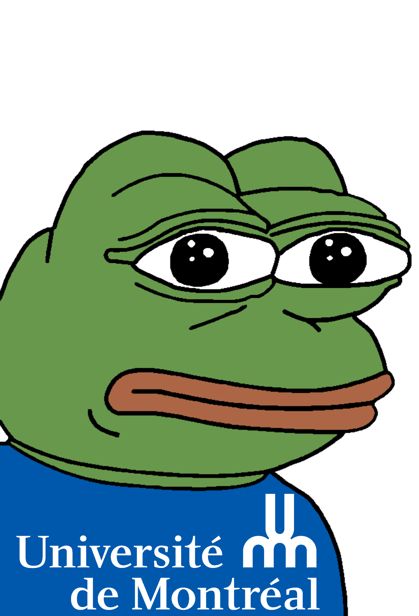 pepe, amphibian, animal, bald, blue background, canada, canadian, closed mouth, clothes, college