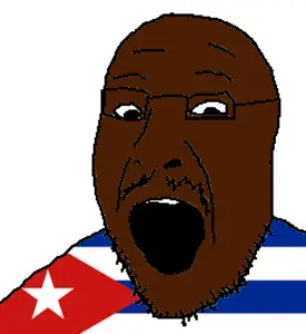 jimmyjak, black skin, cuba, flag, glasses, mustache, open mouth, soyjak, star, stubble