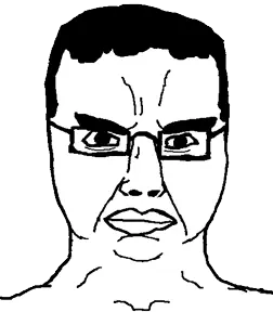 chudjak, chudjak front, spinnerz!, angry, animated, closed mouth, glasses, hair, looking at you, monochrome