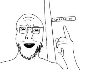signjak, arm, bald, glasses, nose, open mouth, sign, soyjak, stubble, teeth