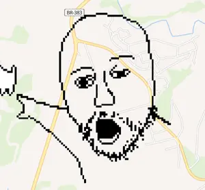 two pointing soyjaks, thatsoyniggaontheright, eyebrows, open mouth, pixel art, pointing, stubble, wplace