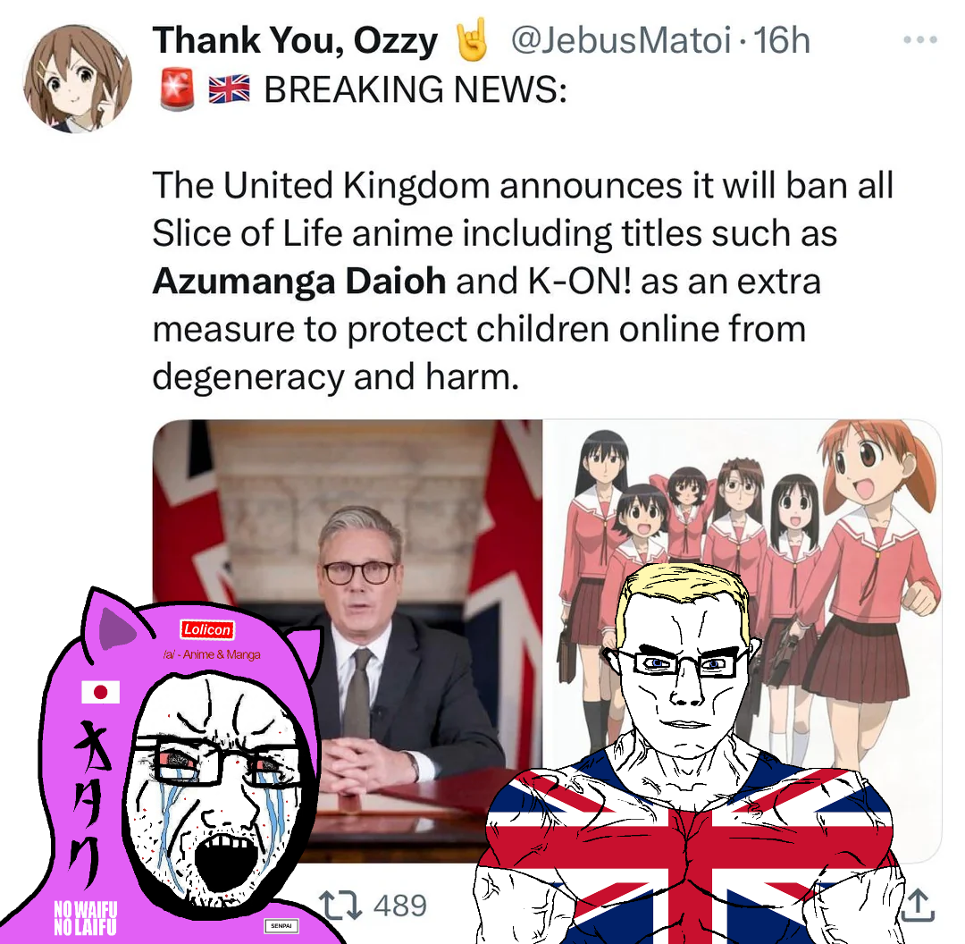 chudjak, soyak, chudjak front, muscular chud, anime, blonde hair, blue eyes, british, buff, crying