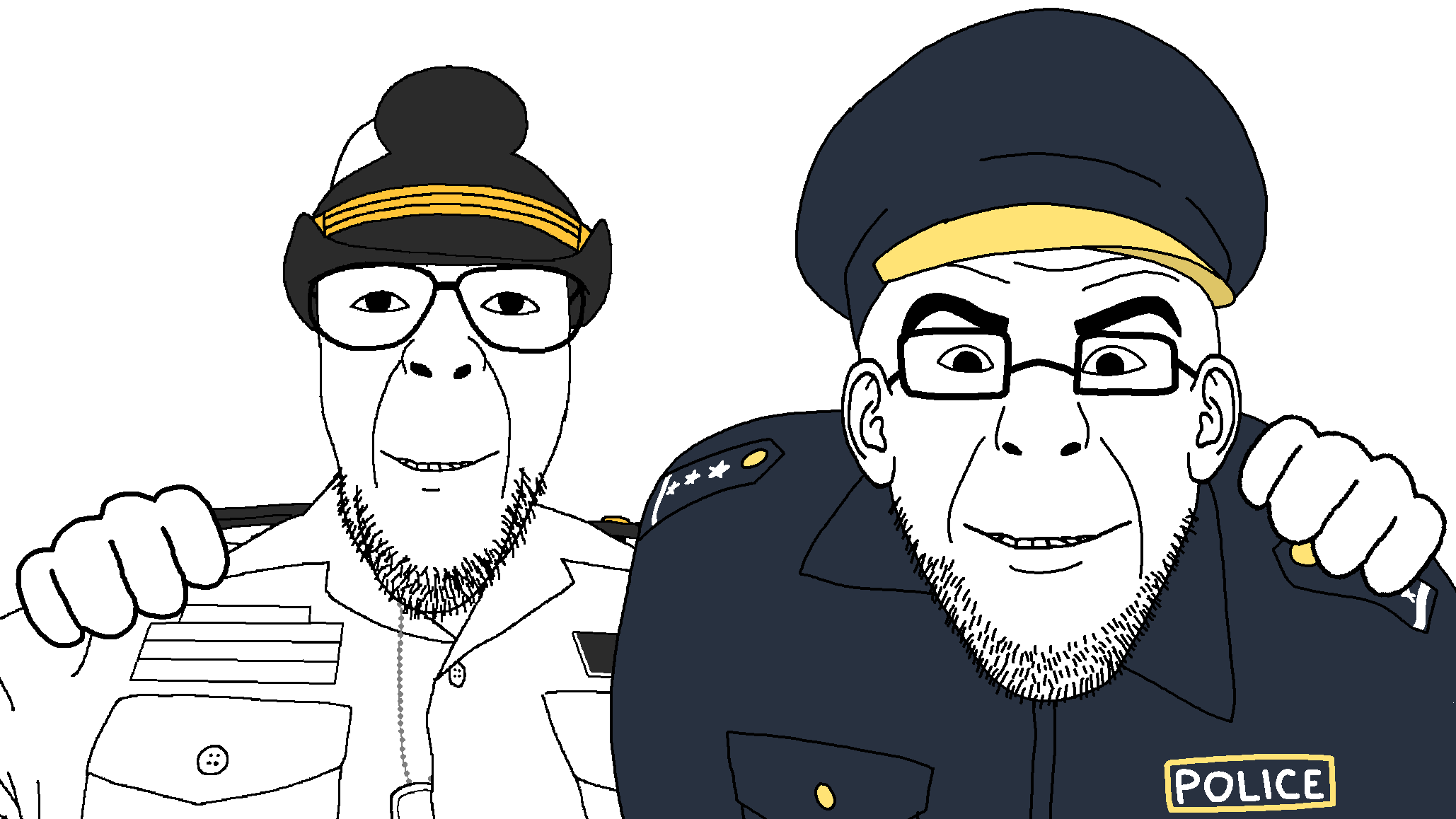 fatbvllorsomething, patriotjak, policejak, trios & duos, army, beard, cap, clothes, ear, friendship
