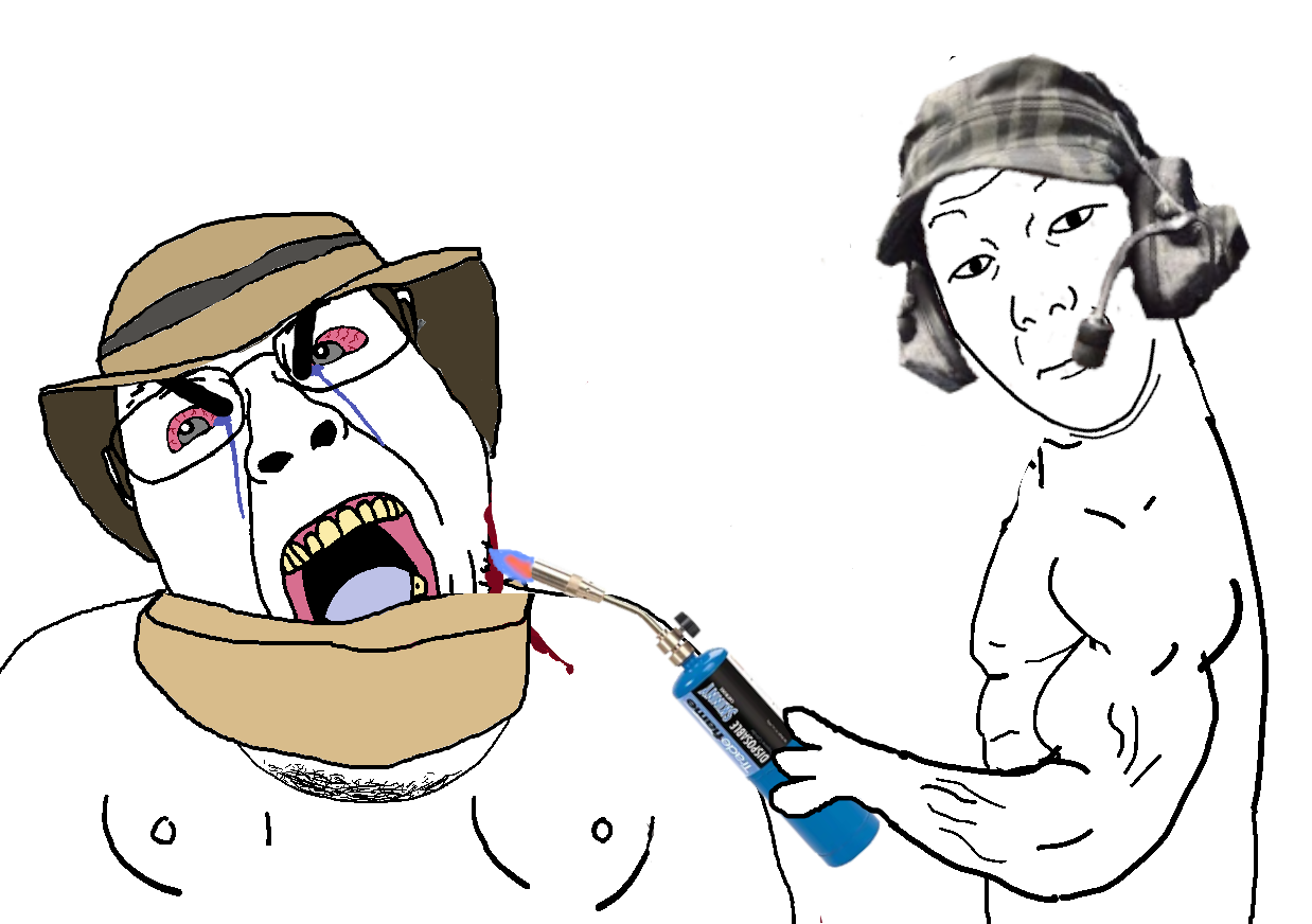 bernd, kuzjak, chainsaw bernd, 2soyjaks, bandana, battlefield 4, blood, bloodshot eyes, blowtorch, buff