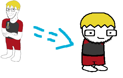 nate higgers, soyak, soyak (smug), natejak, 1 year on bald men with glasses website, 2soyjaks, arrow, black eyes, blonde hair, blue arrow