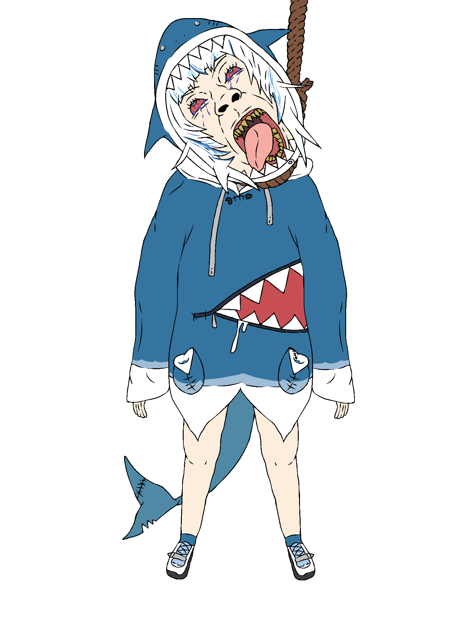 bernd, gapejak, hanging troonjak, troonjak, ack, animal, bloodshot eyes, blue eyes, clothes, crying
