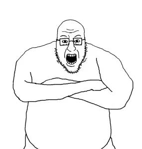 blartjak, crossed arms, glasses, open mouth, soyjak, stubble, uncolored skin