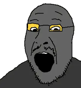 jimmyjak, glasses, gray skin, mustache, open mouth, soot colors, soyjak, soyjak party, stubble, soot