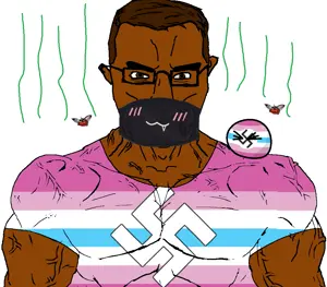 chudjak, chudjak front, muscular chud, brown skin, buff, femboy, looking at you, male, muscles, nazism