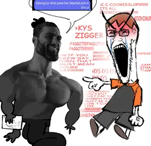 shemmysloota, gigachad, soyak, angry, crying, full body, soybooru, text
