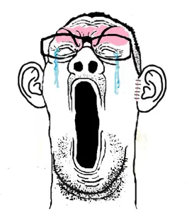 reaction soyjak, closed eyes, clothes, crying, ear, ear surgery, glasses, mustache, open mouth, soyjak