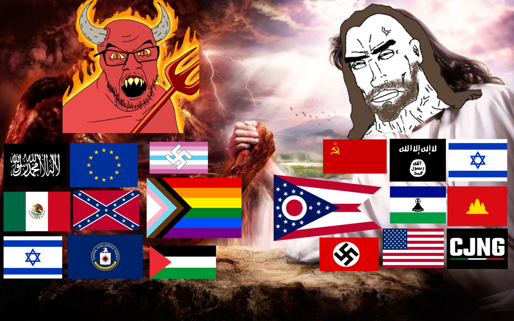 chudjak, feraljak, perceptive chud, 2soyjaks, animal, arm, beard, bird, cactus, central intelligence agency