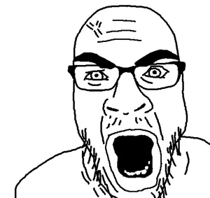 jynxzijak, angry, bald, big eyebrows, glasses, iris, lips, looking at you, open mouth, soyjak