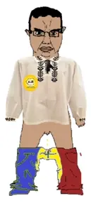 chudjak, brown skin, chud, clitty, closed mouth, clothes, flag, front view, glasses, gypsy