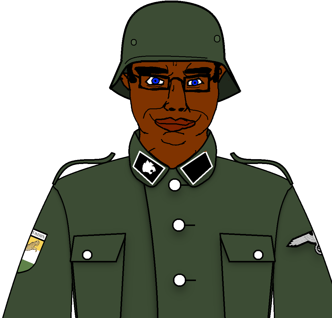 chudjak, chudjak front, aryan, a10 eyes, army, blue eyes, brown skin, closed mouth, clothes, curry