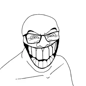 feraljak, feralgrin, gegferal, bald, glasses, nose, open mouth, smile, teeth, transparent background