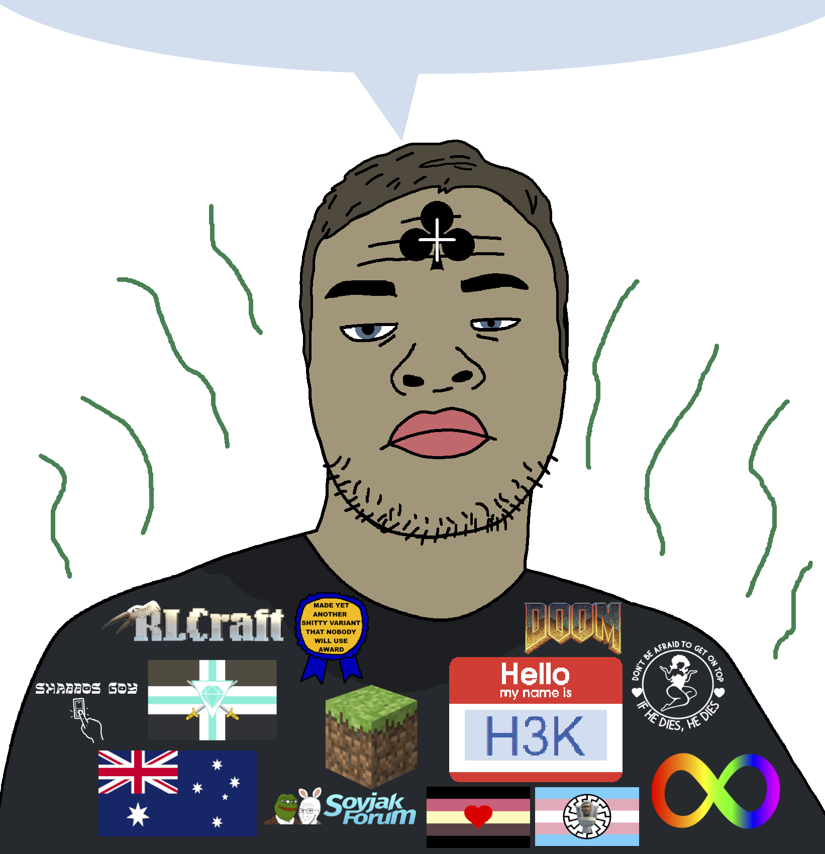 skajyosjak, slopjak, autism, badge, bbw, blue eyes, brown hair, clubs, doom, fat