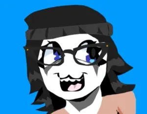 soytan, 1soyjak, beanie, blue background, blue eyes, clothes, glasses, hair, hat, looking to the right
