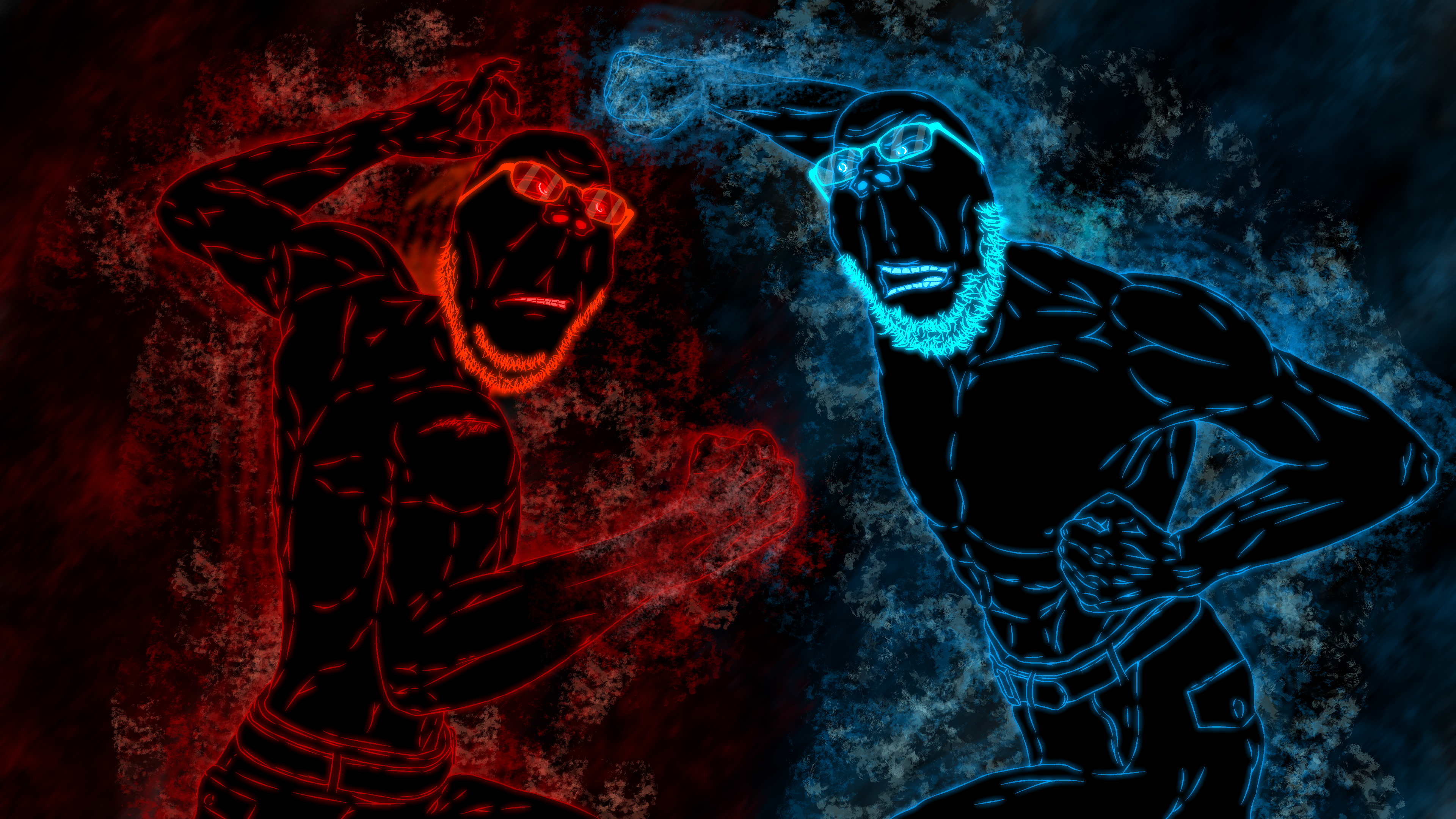 gapejak, angry, art, aura, background, beard, black skin, blue, body, buff