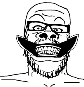 a24 slowburn soyjak, skibidi soyjaks, eyebrows, glasses, gums, happy, looking at you, nose, open mouth, skibidi