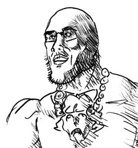 gigson, arm, art, buff, closed mouth, glasses, hair, necklace, smile, soyjak