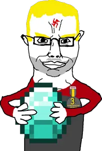 chudjak, chudjak front, badge, blonde hair, blood, clothes, diamond, diamond (minecraft), five o'clock shadow, gem