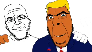donald trump, jeffrey epstein, cobson, epsteinjak, beard, blonde hair, glasses, hair, orange skin, pursed lips