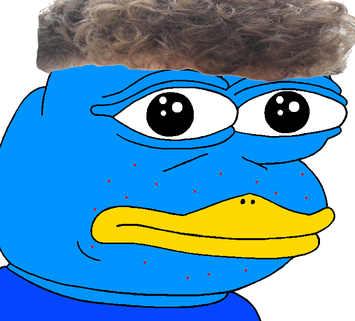 pepe, x immigrants, acne, amphibian, animal, beak, blue skin, brown hair, clothes, frog
