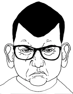 brandon, punisher face, closed mouth, croat, ear, glasses, hair, soyjak